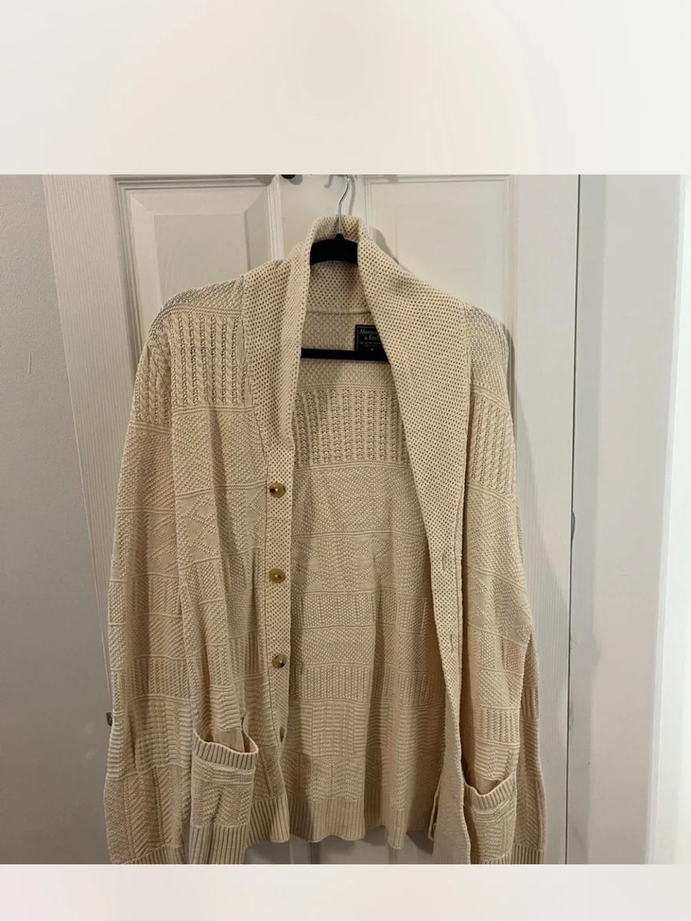 Abercrombie & Fitch Cream Shawl Collar Knit Cardigan